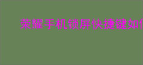 荣耀手机锁屏快捷键如何设置？教你轻松设置荣耀手机锁屏快捷键